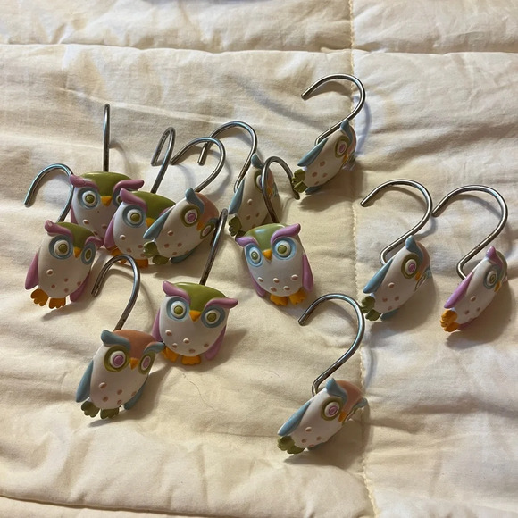 Unique Blue & Purple Owl Shower Curtain Hooks - Picture 1 of 5